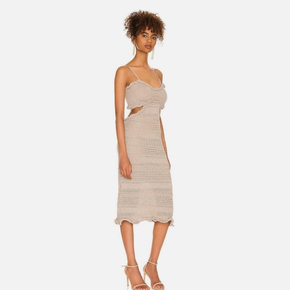 MISA Los Angeles for Anthropologie Gold Shimmer Midi Dress Bodycon Fit | Size L - Picture 2 of 3